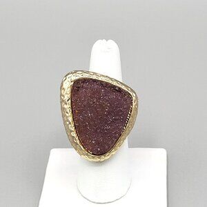 Light Purple Raw Druzy Stretch Ring Gold Tone Metal Fits Sizes 7-9